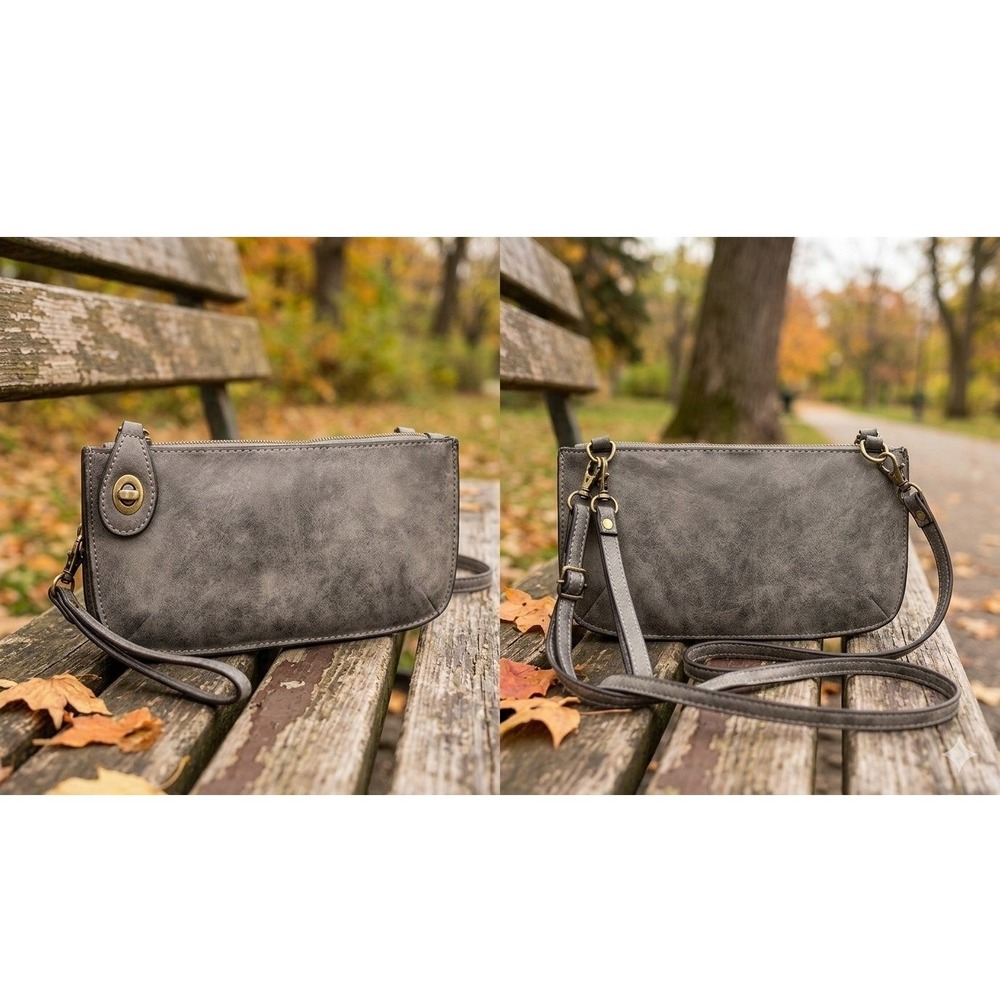 Joy Susan Crossbody Bag Womens Small Grey Distressed Vegan Leather Clutch Bag